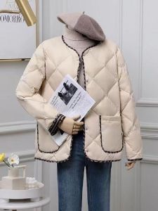 2023 New Womens down Cotton Jacket Short round Neck Slim Fit Short Coat Vintage Baseball Style Fish Slimming Cotton Puffer