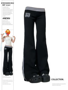 plus Size Casual Pants American Street Style Waist Design Womens Straight Leg Print Long Trousers Autumn Low Waist Slim Fit