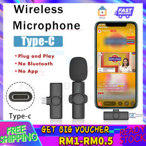 【Malaysia Spot Sale】Wireless Lavalier Microphone For Phone Vlogging Cellphone Portable Noise Cancelling Mini Mic 无线领夹麦克风
