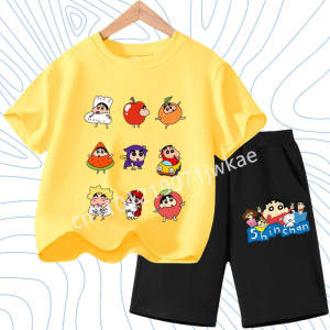 52TOYS | Campus Leisure Cartoon Crayon Shin Chan Cartoon Round Neck T Shirt Cotton 2026 Summer Cool Boys and Girls Kidswear Shirt Set