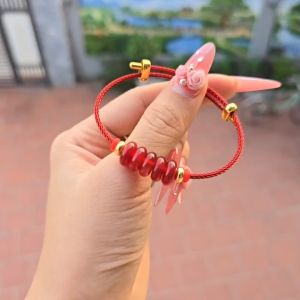 Q377 Vòng ngũ điếu Ngọc Agate Đỏ dây cáp cho Hỏa và Thổ - Phong Thủy TUDO
