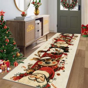 VIKAMA Christmas Santa Reindeer Snowman Runner Rug Non Slip Soft Floor Mat For Hallway Bedroom Christmas Home Decor