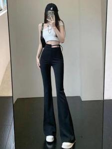 กางเกงขายาวทรงหลวมเอวสูง ทรงขาบาน ทรงลำลอง ทรงสลิมฟิต สีดำ ทรงหัวเข็มขัด ทรงไม่สมมาตร สำหรับผู้หญิง