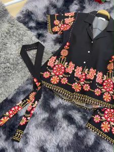 S22312 Set 3 ชิ้น เสื้อเชิ้ตกับกางเกงขายาว พิมพ์ลาย + สายผุกโบว์