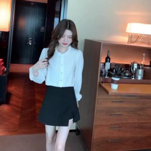 AMMIN 2024 Autumn Inlectual Elegant Graceful Stand Collar Fashionable Stringy Selvedge Long Sleeve Jacquard Long Sleeve Single-Breasted Chiffon Shirt