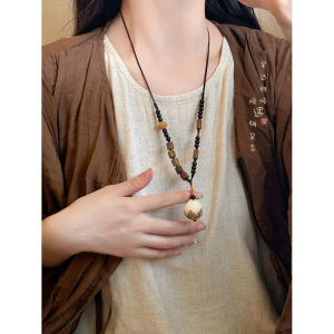 Long White Jade Buddha Necklace Womens Vintage Sweater Cord New Chinese Ethnic Style Hanfu Accessories Traditional Feng Shui Jewelry