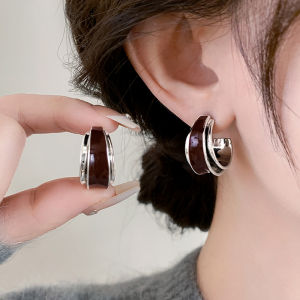 Pianist | Red Dripped Glaze Gold Rimmed Double Layer C Earrings S925 Silver Hooks