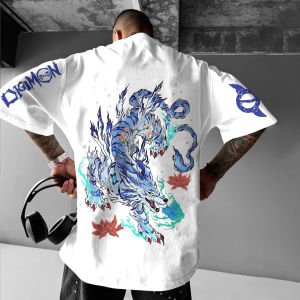 อะนิเมะ Digimon Garurumon ฤดูร้อนเสื้อยืดผู้ชายผู้หญิง Harajuku Vintage Streetwear แขนสั้นขนาดใหญ่หลวมสบายๆฟิตเนส Y2k Top