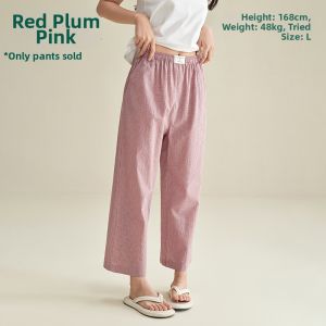 Pure Cotton Women Spring Autumn Plaid Lounge Pants