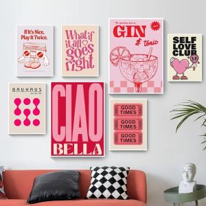 Vintage Pink Cartoon Print Canvas Posters Wall Art Poster Home Decor Canvas Print Painting  Living Room Bedroom Decor Unframed