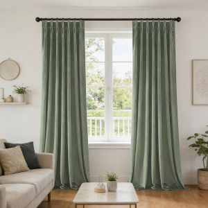 Sage Bean Green Velvet Pinch Pleat Curtains Soft Heavy Velvet Drapes for Living Room Cottage Decor