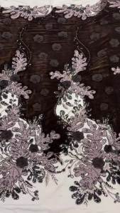 Heavy Beaded Shining Sequins FabricNigerian French Mesh Fabric3d flower Lace High Qualityfor Women Wedding Dress AT2810