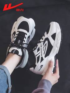 รองเท้ากีฬาผู้หญิง Warri Black White ทรงพื้นหนา สไตล์ลำลอง รองเท้าเดินป่า รองเท้าเดินป่าแบบลำลอง รองเท้าผ้าใบ สไตล์เดนิม