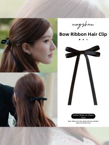 NING ZHOU | Black Bow Ribbon Hair Clip Half Up Hairstyle Non-mark Duckbill Clip