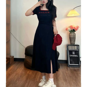 Summer American Retro Print Sweet and Spicy Short Skirt for Women Plus Size Slightly Oversized Girls Slim Fit Slimming Waist Trimming Short-Sleeved Dress