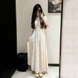 LIRENQING | V-Neck Floral Waist-cinching Dress Womens Summer