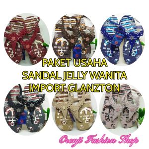 Grosir Paket usaha 10 pasang Sandal teplek Sandal flat Jelly wanita Import Glanzton 20rban Termurah