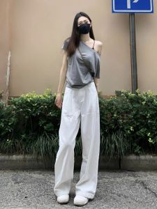 กางเกงยีนส์ขากว้างเอวสูง ทรงหลวม ทรงตรง ทรงยาวคลุมเข่า สำหรับผู้หญิง ฤดูใบไม้ผลิและฤดูใบไม้ร่วง กางเกงยีนส์ทรงเข้ารูปสีขาว
