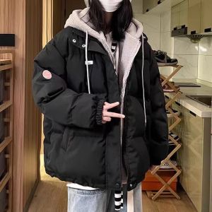 White Thickened Lamb Fur Jacket Womens Winter Coat Splicing Design Padded Coat Korean Style Straight Cut Polyester Fiber