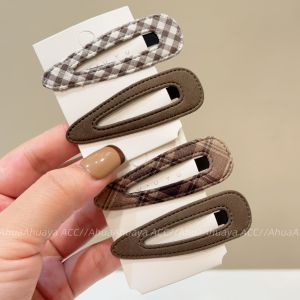 Sweet Korean Style Waterdrop BB Clip Fashionable Plaid Fabric Hair Accessories Coffee Color Universal Simple Match Hairpin
