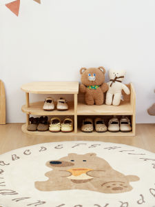 Childrens Small Size Solid Wood Shoe Bench Bedroom Doorway Shoe Rack Baby Room Special Use Furniture Wooden Frame Structure