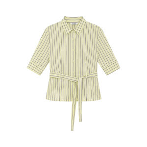 Polo Neck Stripe Shirt With Bow Tie Slimming Womens Top Summer 2026