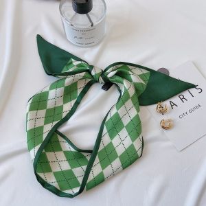 Original Korean Style Long Silk Scarf Womens Spring Summer Green Series Versatile Accessories for Bags And Hair Bundling