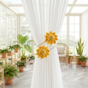 1PCS Cute Sunflower Curtain Tiebacks Magnetic No Drill Curtain Buckle Decorative Curtain Holdbacks for Bedroom & Living Room