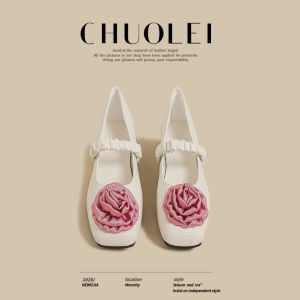 CHUOLEI | Spring New Hit Mary Jane Leather Shoes Black Flower Single Strap Low Heel