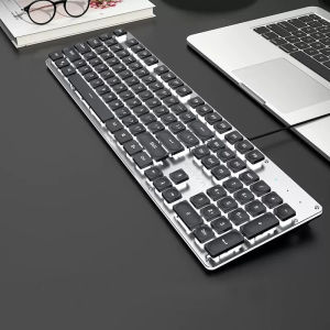 EWEADN | EWEADN GX710S Office Keyboard Silent All-Metal Panel 104 Keys Wired with Water Drop Keycaps for Game and Office White & Black