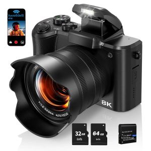 กล้องดิจิตอล 8K สำหรับการถ่ายภาพออโต้โฟกัสอินเตอร์เน็ตไร้สาย 88MP กล้องวิดีโอบล็อกพร้อมเลนส์คู่ 16X ซูมดิจิตอลหน้าจอสัมผัสกล้องเดินทาง