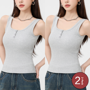 Miiow | Slim Fit Wide Shoulder Tank Top Womens Summer Thin Style Exposed Underwear No Bra Needed Inner Wear Shirt Pure Color Vest