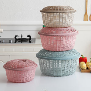 Large Size Plastic Drain Basket Kitchen Fruit Bowl Storage Drain Basket Steamed Bun Basket Home Use Nordic Style Pure Color
