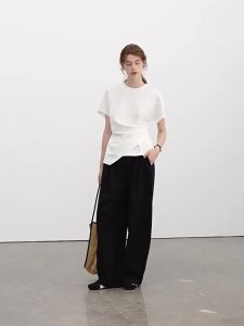 Stylish Irregular Wrinkle Slimming Women T Shirt