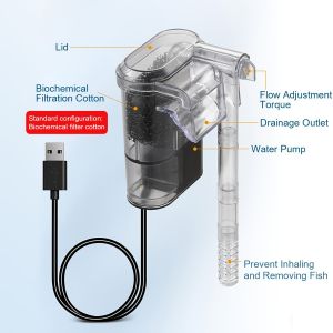 USB Fish Tank Filter Mini Fish Tank Waterfall 250h/L 2.5W Suitable for Aquatic Small Fish Tank Filtering and Oxygen Filling