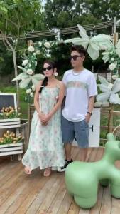 ＜906＞ ชุดแม่ลูกชุดฤดูร้อนครอบครัวสามคนในวันหยุดพักผ่อนริมทะเล T เสื้อแม่ลูกดอกไม้สลิงชุดเจ้าหญิงสไตล์ตะวันตกแฟชั่น