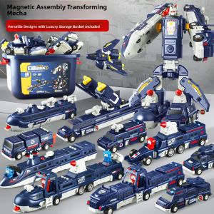 Transformable Magnetic Building Blocks Construction Vehicle Toy for Boys Aged 3-6 Durable ABS Plastic Educational Toy