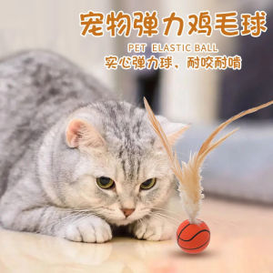 Creative Elastic Football Cat Toy Ball Pet Feather Elastic Ball Self Entertaining Ball for Cats Rubber Ball Cat Toys