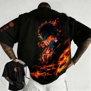 Bandai | Demon Slayer Anime Joint T-shirt Mens Summer New Kamado Tanjirou Creative Printing Trend Ins Casual Loose Short Sleeved Top