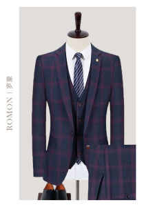 ROMON | Lormen Mens Business Casual Wedding Suit Jacket Fashionable City Style Four Season Polyester Viscose Spandex Blend