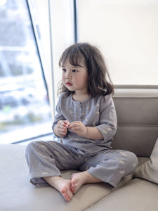 ชุดอยู่บ้านเด็กใยไผ่แขนสั้นชุดบาง ฤดูร้อน เสื้อผ้าเครื่องปรับอากาศ เด็กทารก ชุดนอน สไตล์ลำลอง ผ้าสบาย