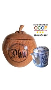Bình ủ trà gỗ dừa cao cấp khắc chữ Phú Quý / Tùy chọn bình trà 05 - 08 - 13 - 20 lít / Hàng đạt OCOP 3 sao tỉnh Bến Tre năm 2023 / Giữ ấm 3 - 5 giờ / Xưởng sản xuất thủ công