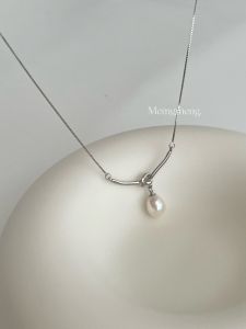 Large Size Necklace Mengmeng Skillful Heart Knot 925 Pure Silver Natural water Pearl Fashion Jewelry Gift for Women