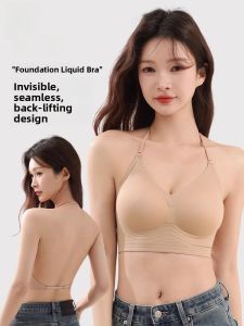 miiow | Wireless One-Piece Backless Bra Womens Neck Hanging Underwear Invisible Strapless Bra Large Exposure Back Small Chest Gathered Big