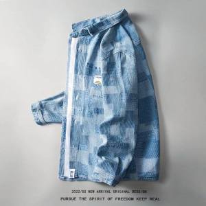 American Plaid Color Block Denim Jacket Men Trendy Loose Versatile Jacket Korean Version Trendy Handsome Top Outerwear