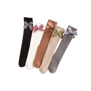 Tất gân dài đến đầu gối cho bé chất len cotton đính nơ điệu đà