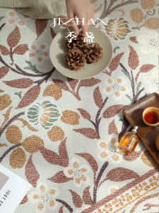 Vintage French Creamy Floral Living Room Carpet Easy-Clean