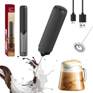 Black Milk Frother Wand Electric Foam Maker Frother Wand Hand Mixer for Lattes Stainless Steel Mixing Head Detachable for Cleaning Cappuccino - Kitchen Gift