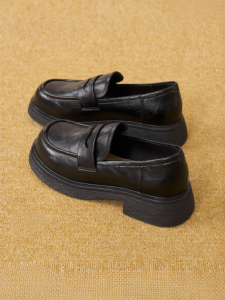 Josiny | Black Height Increasing Loafer Shoes