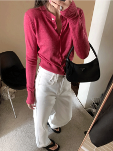 Slim Fit Long Sleeve Knitted Open Cardigan Womens Style Simple Design Early Autumn New Arrival Korean Version Sweater Jacket